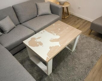 Oulu Coffee Table – Solid Oak, Epoxy Map Design, Handmade Scandinavian Furniture