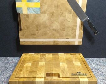 High-tech Handmade Oak End Grain Cutting Board - Sweden — Unique Kitchen Gift - 40-43x30x4cm
