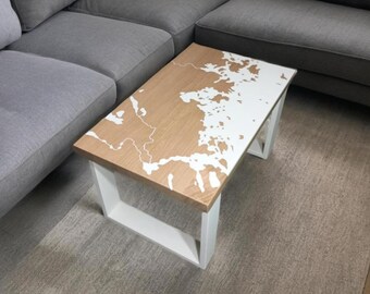 Handmade Oak & Epoxy Coffee Table – Helsinki Map Design