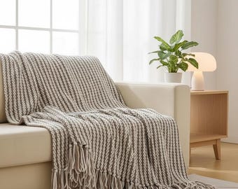 Grobstrick-Strickdecke mit Quasten, Boho Woven Sofa Decor