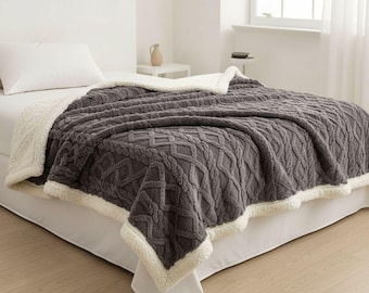 Geprägte Sherpa-Decke - Wende-Plüsch-Fleece, gemütliches Wintergeschenk