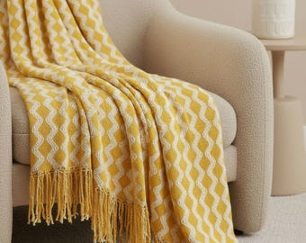 Chevron Decke mit Fransen, Weich gewebte Sofa Decke, Kuschelige Couch Decke, Modernes Wohnzimmer Dekor Geschenk