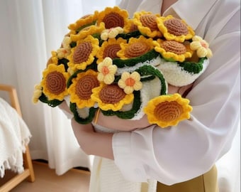 Sonnenblume Häkeldecke 3D Floral Oma Platz werfen Handgemacht Gelb Cottagecore Wohnkultur Geschenk