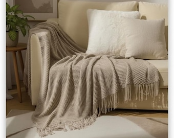 Strukturierte Strickquasten-Decke - weiches Waffelgewebe, 2 Größen, 5 Farben