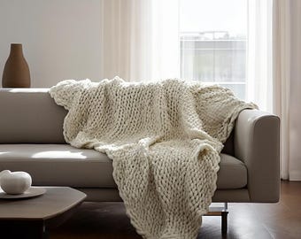 Grobstrick Merino Wolldecke – Handgewebter Chenille Überwurf