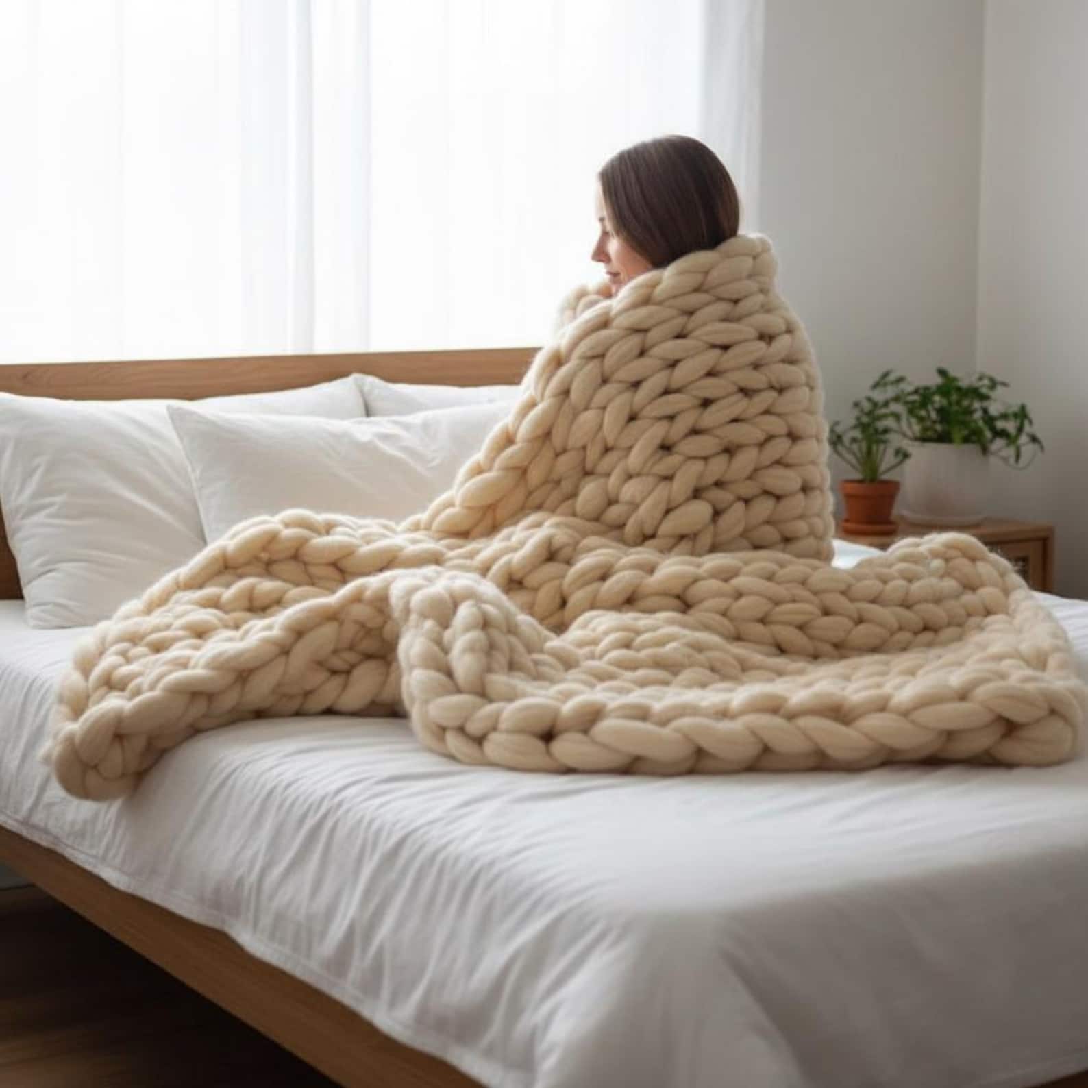 Chunky Knit Merino Wool Blanket - Soft Oversized Throw, Cozy Home Decor, Multiple Sizes & Colors