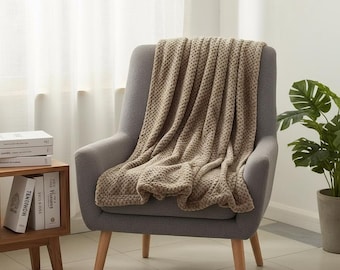 Plüsch Waffel Strickdecke - Weiche Mikrofaser, Geschenkfertig