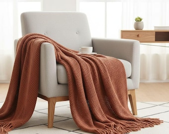 Strukturierte Stricktassel-Decke - Gemütliche Waffelgewebe, 2 Größen, 5 Farben