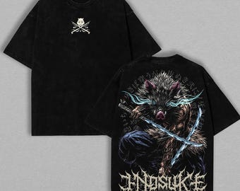 Inosuke Hashibira Wash T-Shirt, Demon Slayer Vintage Washed, Heavy Cotton Oversized Print T-Shirt, Japanese Manga Shirt, Gift for Fans Anime