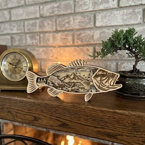 3D Layered Bass Fishing Scene SVG, Mountain Lake Laser Cut File (Digital Download)