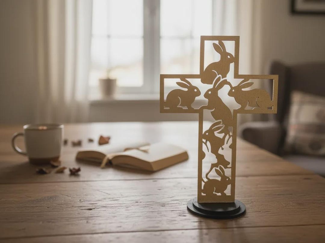 Easter Rabbit Cross Easter Bunny Cross SVG | Layered Floral Rabbit Cross Laser Cut File ...