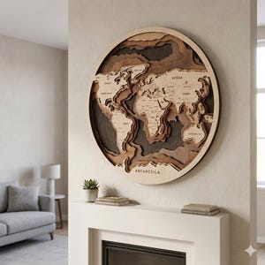 3D Round World Map Laser Cut File - Bella Madera Style  Vector Digital Download