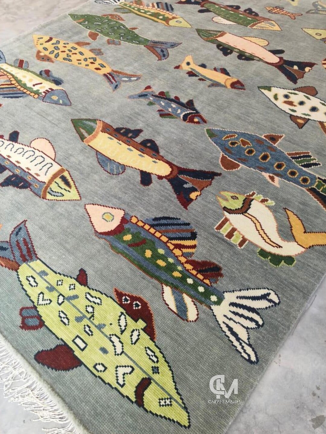 Handmade Fish Design Rug, Costal Area Area Rug, Nautical Wool Carpet ...