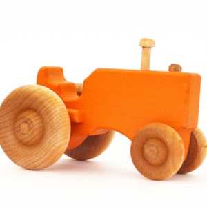 Personalized Wood Toy Tractor Orange Wooden Toy Tractor Push Toy Waldorf Toy image 3