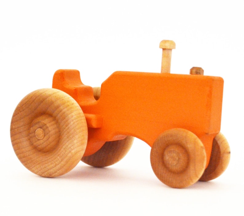 Personalized Wood Toy Tractor Orange Wooden Toy Tractor Push Toy Waldorf Toy image 3