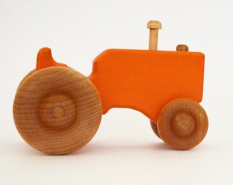 Personalized Wood Toy Tractor - Orange Wooden Toy Tractor - Push Toy - Waldorf Toy