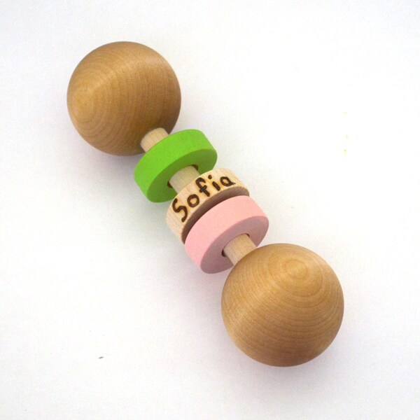 Wooden Rattle - Personalized Baby Toy - Wooden Baby Rattle - Waldorf - Teething Toy