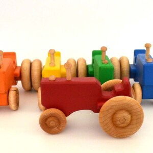 Personalized Wood Toy Tractor Orange Wooden Toy Tractor Push Toy Waldorf Toy image 5