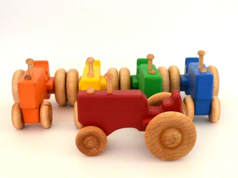 Personalized Wood Toy Tractor Orange Wooden Toy Tractor Push Toy Waldorf Toy image 5