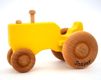 Personalized Tractor Toy - Waldorf Toy - Push Toy - Wood Toy - Yellow Tractor