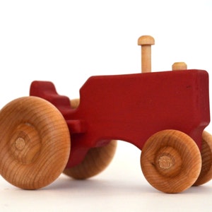 Red Wood Toy Tractor Personalized Wooden Toy Push Toy Toddler Toy image 2