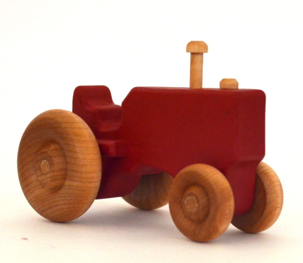 Red Wood Toy Tractor Personalized Wooden Toy Push Toy Etsy