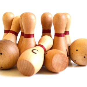 Personalized Wooden Toy Bowling Set Waldorf Inspired Skittles Game For Kids Natural Wood Toy Stocking Stuffer image 3
