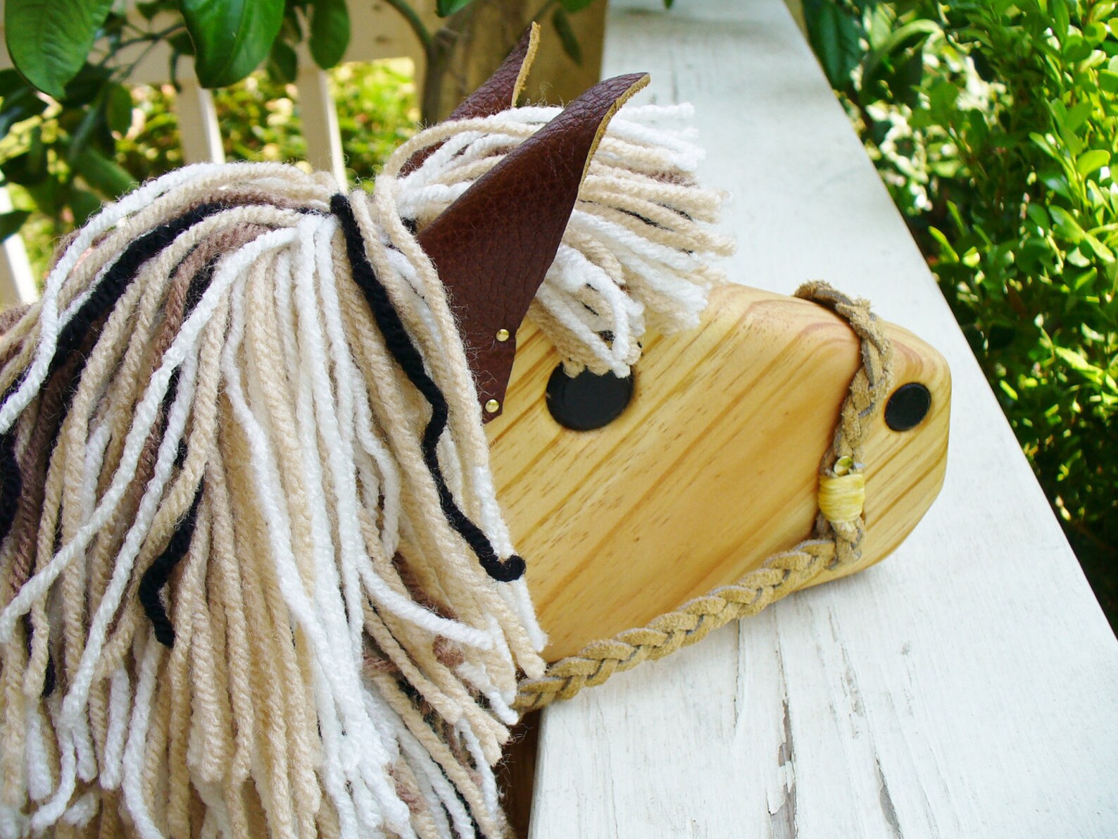 Wood Hobby Horse Stick Horse White with Black and Beige Etsy