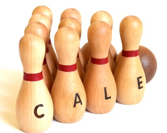 Wood Toy - Personalized 10-pin Bowling Game - Waldorf Wooden Toy