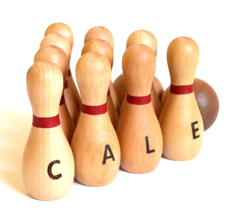 Personalized Wooden Toy Bowling Set - 8-Pin Skittles Set - Natural Wood Toy - Eco-Friendly Toy For Toddlers