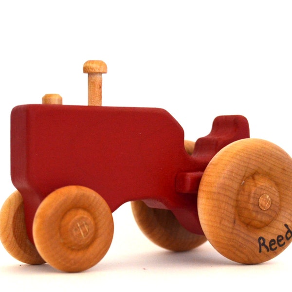 Red Wood Toy Tractor - Personalized Wooden Toy - Push Toy - Toddler Toy