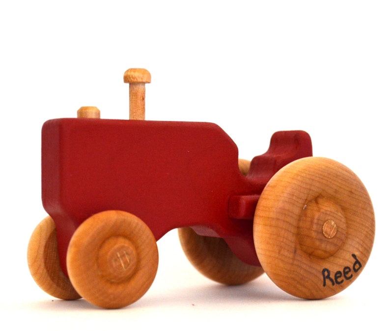 Red Wood Toy Tractor Personalized Wooden Toy Push Toy Toddler Toy image 1