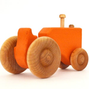 Personalized Wood Toy Tractor Orange Wooden Toy Tractor Push Toy Waldorf Toy image 2