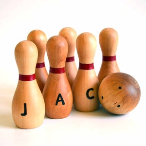 Personalized Wooden Toy Bowling Set Waldorf Inspired Skittles Game For Kids Natural Wood Toy Stocking Stuffer image 2