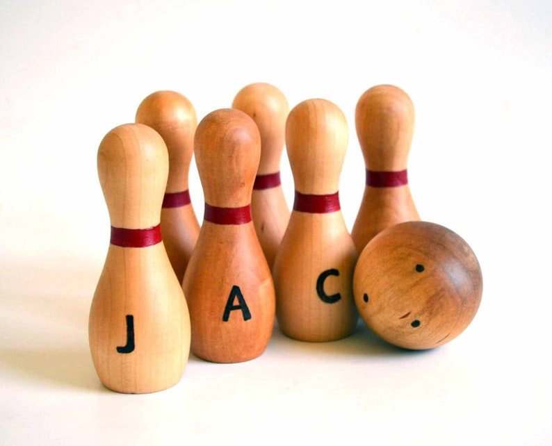 Personalized Wooden Toy Bowling Set Waldorf Inspired Skittles Game For Kids Natural Wood Toy Stocking Stuffer image 2