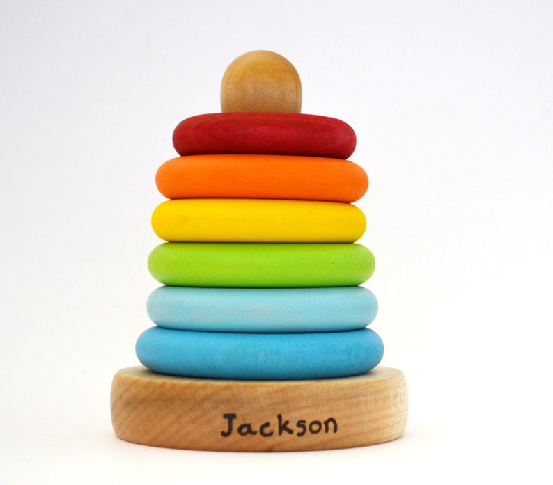 Personalized Stacking Toy - Rainbow Wooden Toy - Ring Stacker - Natural Wood Toy 