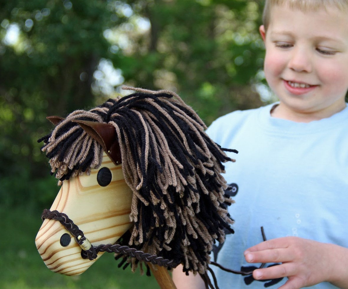 Hobby Horse Wooden Stick Horse Waldorf Wood Toy Brown Etsy