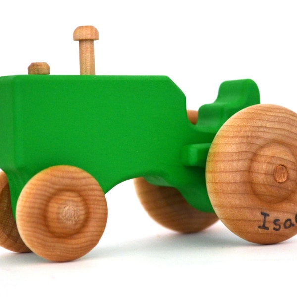Green Wood Toy Tractor - Personalized Wooden Toy - Waldorf Push Toy