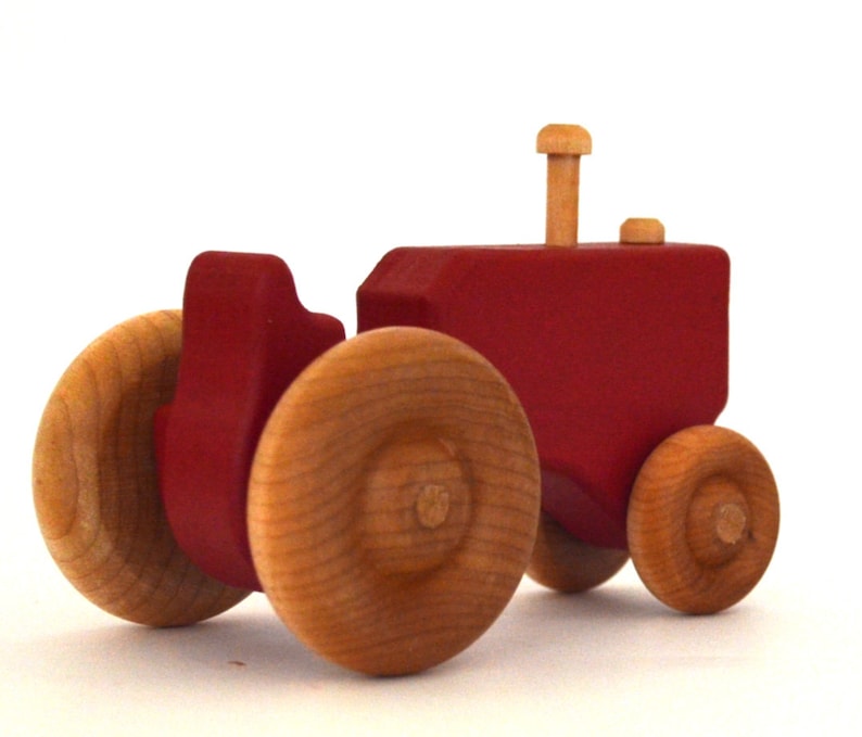 Red Wood Toy Tractor Personalized Wooden Toy Push Toy Toddler Toy image 3