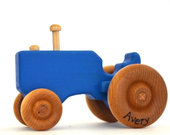 Blue Wood Toy Tractor - Personalized Wooden Toy - Push Toy - Toddler Toy