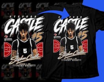 Diseño de camiseta PNG de jugador de baloncesto: Diseño gráfico de sublimación de Stephon Castle con semitonos (descarga digital)