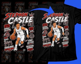 Diseño de camiseta PNG de jugador de baloncesto: Diseño gráfico de sublimación de Stephon Castle con semitonos (descarga digital).