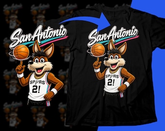 Go Spurs Go PNG, Diseño de sublimación de la mascota de San Antonio en semitonos, Camiseta de baloncesto retro con colores de fiesta, Gráfico de coyote, Descarga digital