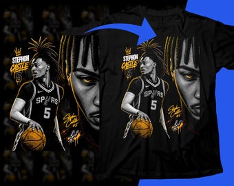 Diseño de camiseta PNG de jugador de baloncesto: Diseño gráfico de semitonos de cómic de Stephon Castle para sublimación (descarga digital).