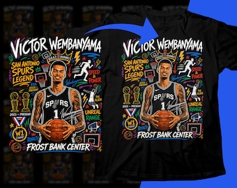 Diseño de camiseta PNG de jugador de baloncesto: Victor Wembanyama, diseño de semitonos cómicos, sublimación gráfica para camiseta (descarga digital).
