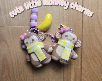 Handmade Polymer Clay Monkey Charm Keychain