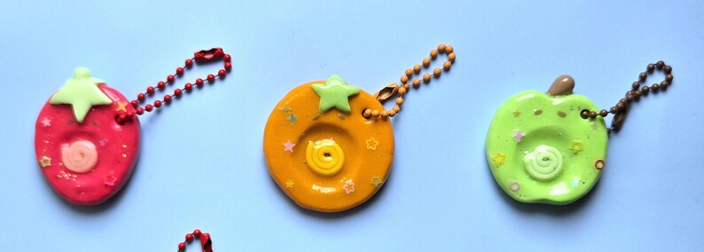 Fruitbies Polymer Clay Worry Stones | Strawberry, Green Apple, Orange Charms Random