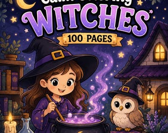 Dibujos para colorear de Halloween para imprimir, libro para colorear de brujas acogedoras y espeluznantes, dibujos para colorear de Halloween para adultos, 100 páginas JPEG