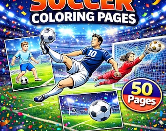 Dibujos para colorear de fútbol para imprimir, Dibujos para colorear de fútbol para niños, Libro para colorear de fútbol para niños, Dibujos para colorear de deportes, 50 páginas JPEG