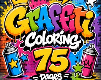 グラフィティ塗り絵ページ（印刷可能）、ストリートアート塗り絵、アーバンスプレーペイントデザイン、75ページ（JPEGダウンロード）